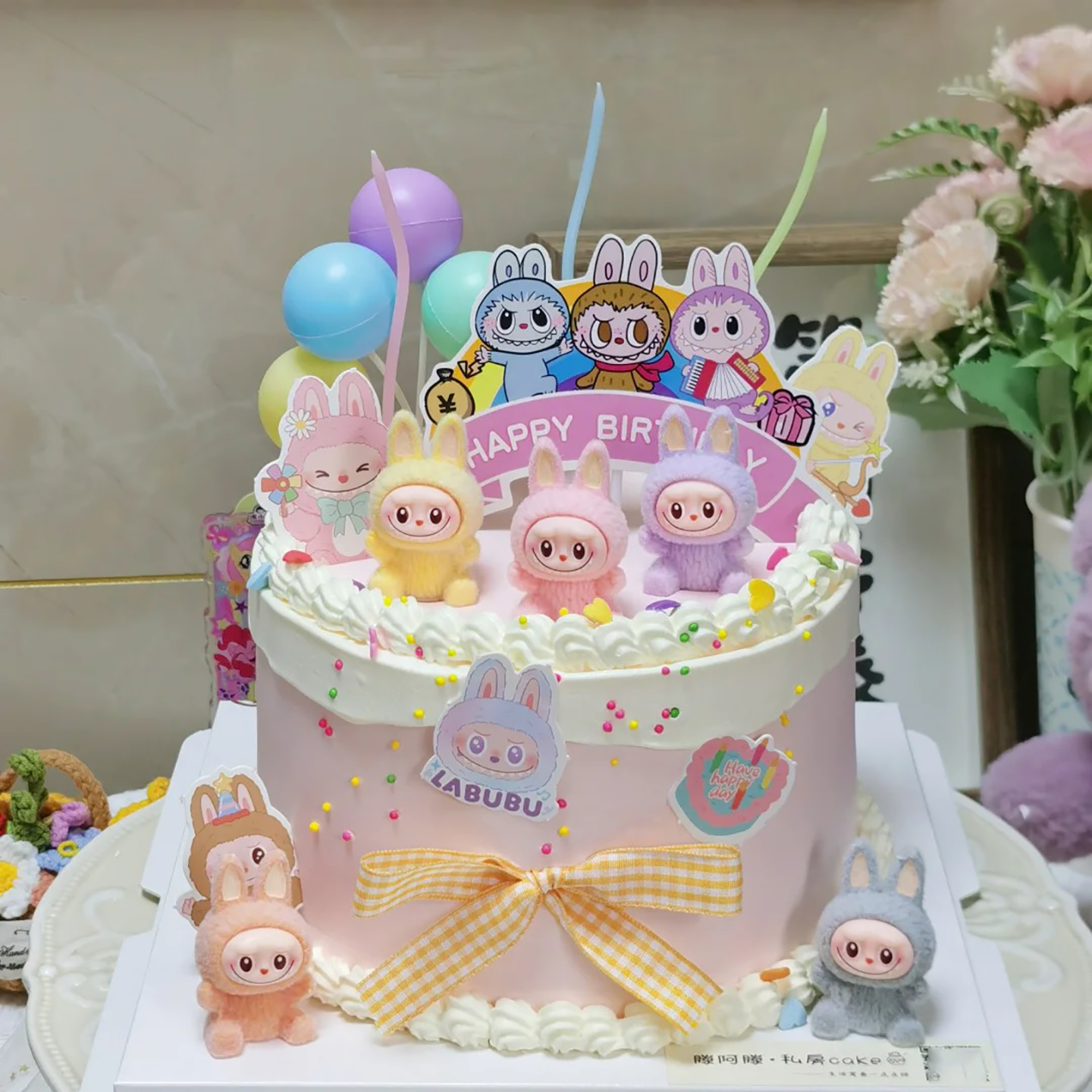 网红拉布布彩色植绒坐姿小兔子蛋糕装饰摆件卡通兔头儿童生日插件