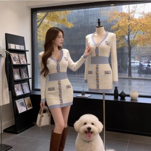 韩国特别好看2026早春独特约会裙子清冷温柔风高级法式针织连衣裙