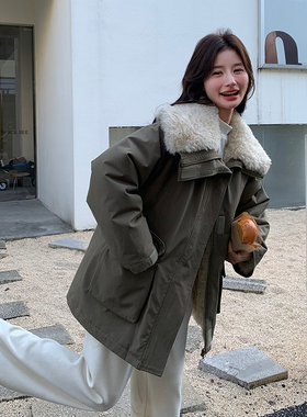 露思同款羊羔绒工装小个子中长款派克服冲锋衣外套6120P235K368