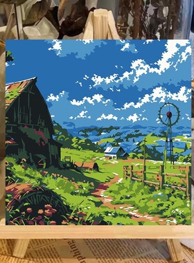 玫瑰海边diy数字油画手工填色油彩画治愈简单花卉客厅装饰画礼物