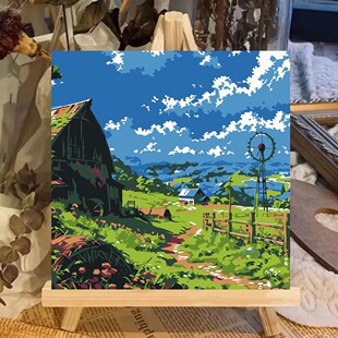 飾畫禮物 玫瑰海邊diy數字油畫手工填色油彩畫治愈簡單花卉客廳裝
