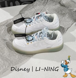 李宁迪士尼联名低帮经典板鞋厚底增高水晶大底DIY小白鞋男板鞋