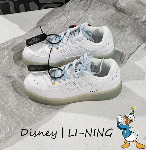 李宁迪士尼联名低帮经典板鞋厚底增高水晶大底DIY小白鞋男板鞋