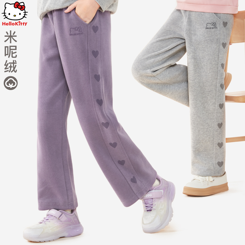 女童裤子2025秋冬新款儿童运动裤洋气大童直筒裤宽松阔腿加厚童装