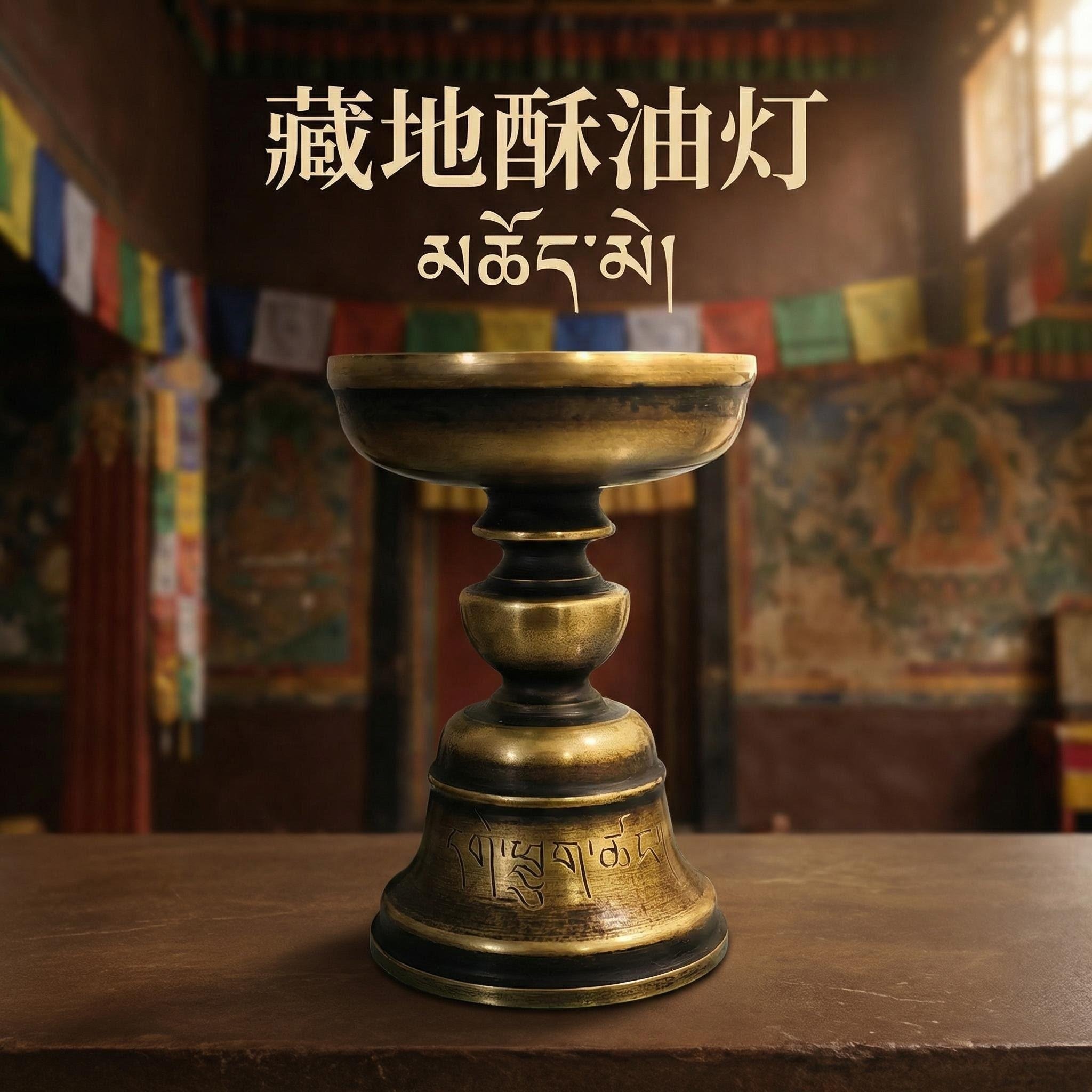 释迦族传承纯铜灯盏西藏式响铜家用酥油灯座仿古长明油灯台佛堂