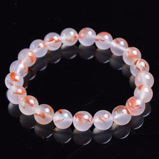 天然冰飘南红玛瑙手链高冰草花图案意境单圈手串女款 送证书 饰品