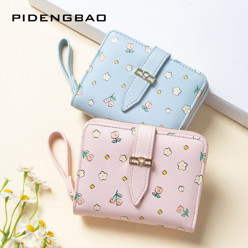 2024新款韩版玫瑰小碎花女士钱包拉链搭扣短款钱夹多卡位零钱包