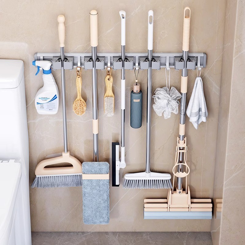 拖把架子免打孔银白色夹扣扫把拖把置物收纳神器挂架浴室卫生间
