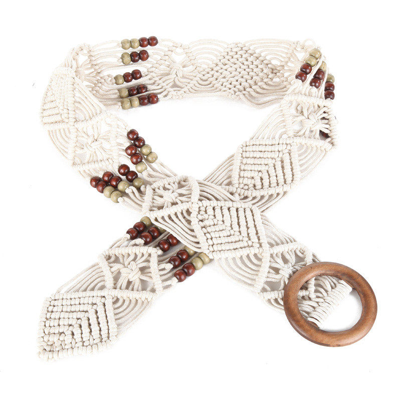 韩国裙带复古编织腰带宽波西米亚装饰百搭时尚镂空女腰封女士超宽