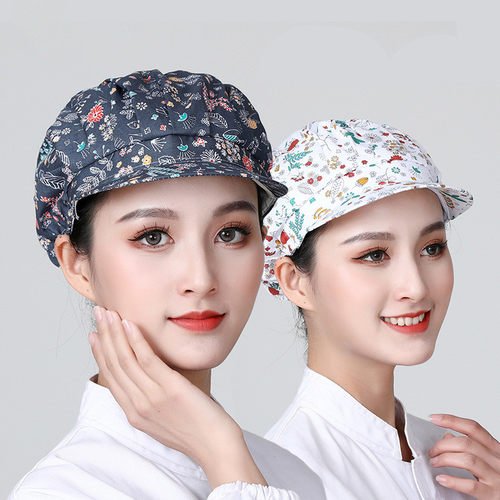 棉质厨师帽女厨房女士做饭炒菜防油烟掉头发卫生女款印花工作帽子