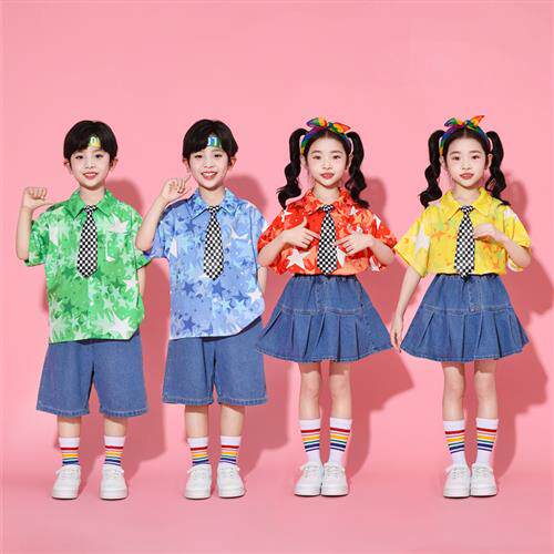 六一儿童啦啦队演出服新款小学生运动会服装幼儿园港风衬衫班服夏
