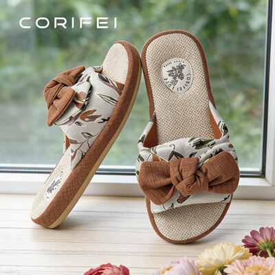 CORIFEI家丽芙亚麻轻奢中国风家居防滑春夏家用防滑女式凉拖33215