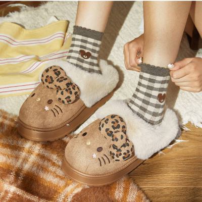 冬款新款豹纹HELLOKITTY棉拖鞋