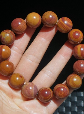 25#天然佛衣袈裟泥石朗加彩泥手钏原石彩色红黄色战国红花手链