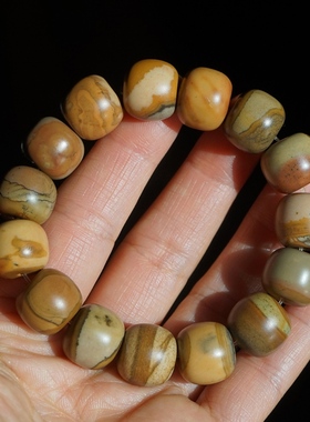 18#新疆哈密南湖彩泥手串天然戈壁泥石手链意境国画老型珠13手钏