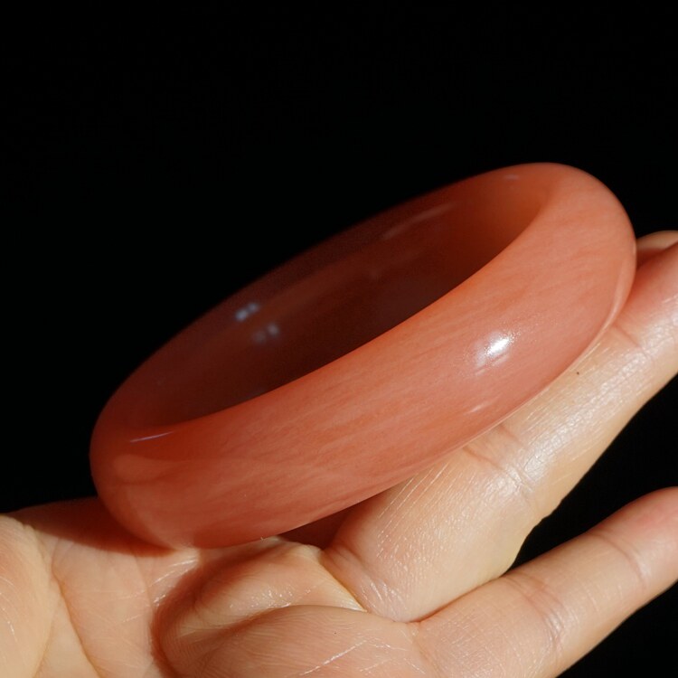 19#内径54圈新疆天然金丝玉手镯戈壁彩玉轮胎圈粉红色经典