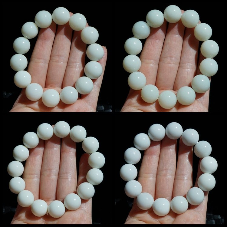 天然正品和田玉手链白色米达料圆珠15mm 男士女士手钏原石手串