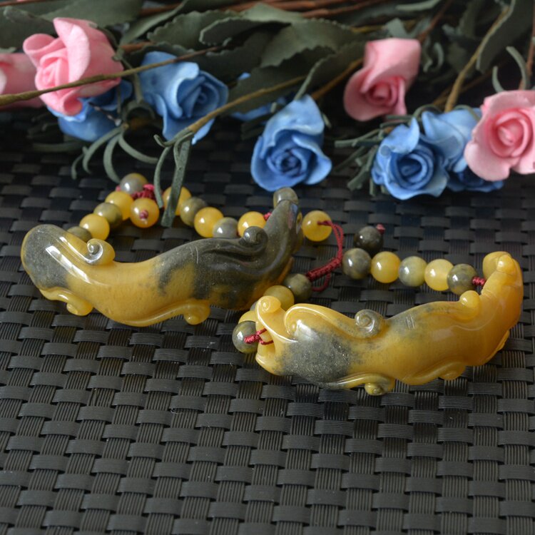 一套天然金丝玉手链手镯乌鸦皮雕花龙凤手镯辉煌一生精品收藏一对