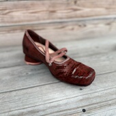 欢哥2026新款 单鞋 水洗马臀皮冰裂感手工女鞋 复古方头编织玛丽珍鞋