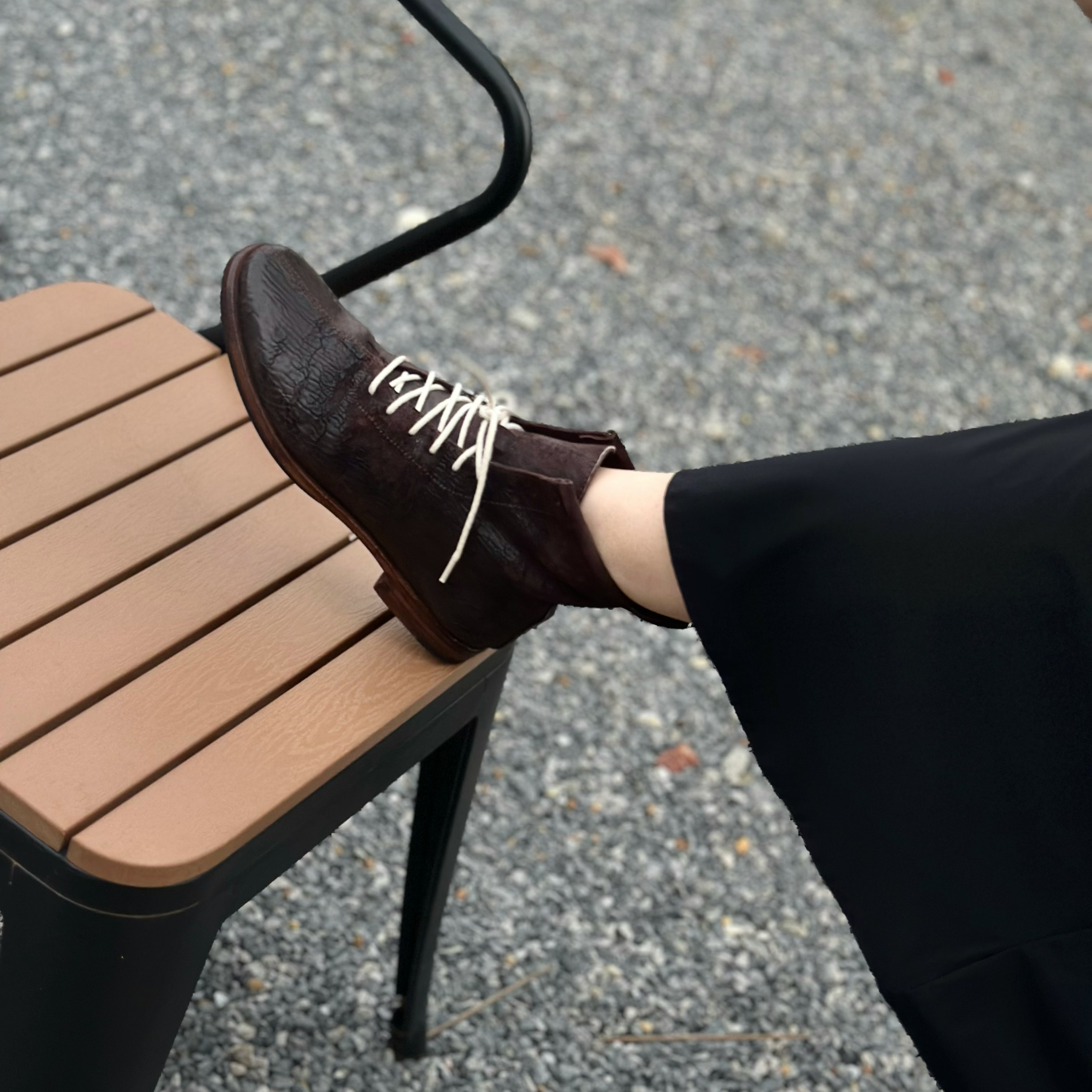 欢歌自创孤独者水洗马臀皮手工女鞋复古短筒骑士靴西部靴显瘦帅气