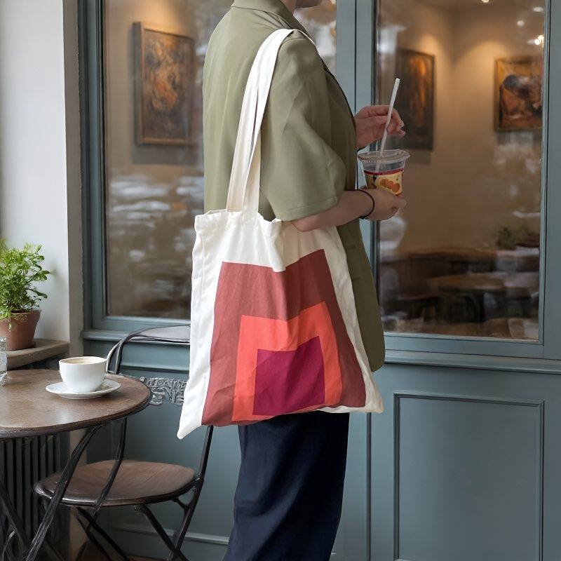 异集简约百搭时尚几何方形帆布包男女款式外出通勤便携撞色手提袋