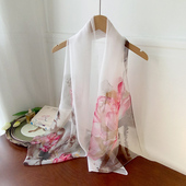 国风印花妈妈丝巾女优雅气质春秋夏季 薄纱巾空调房披肩外搭小围巾