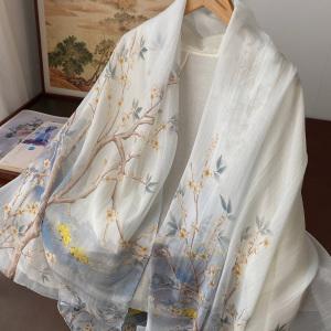 春夏中式真丝围巾轻盈防晒披肩