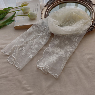 脱俗优雅蕾丝绣花围巾薄款2026春季新款刺绣丝巾长条纱巾文艺女款