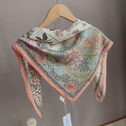 复古文艺气质女真丝+纯棉70方巾