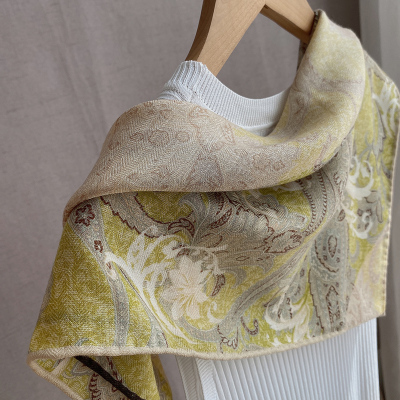 原创文艺印花100%绵羊毛秋冬方巾