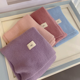 温柔色软糯毛线围巾女学生冬季 纯色针织围脖秋冬护颈 保暖减龄韩版