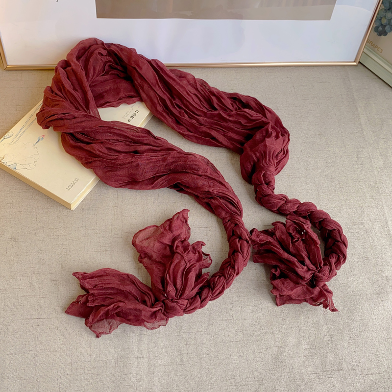 新款纯色褶皱棉麻围巾女春秋百搭小辫子装饰丝巾包头纱巾冬季围脖,服饰配件/皮带/帽子/围巾,围巾/丝巾/披肩,淘宝优惠券,粉丝福利购,淘宝优惠卷