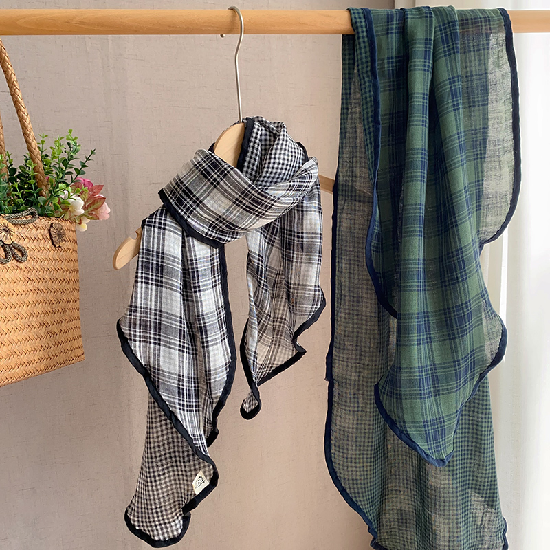 秋天的问候棉麻清新格子女围巾