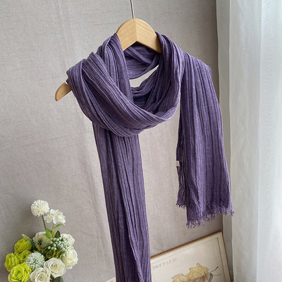 秋天透气肌理纹棉麻围巾长款文艺