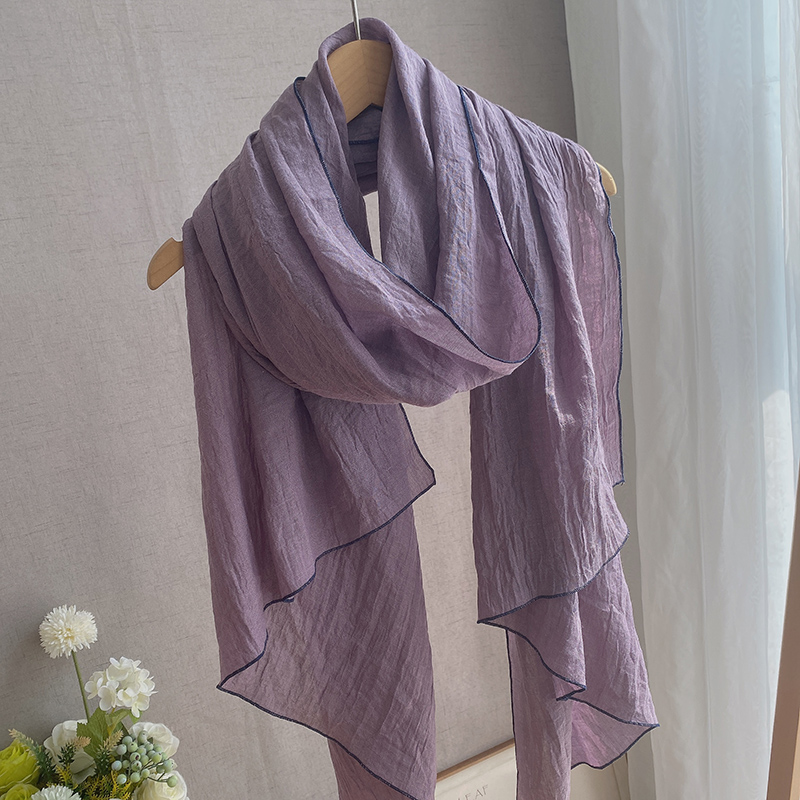 秋天安静气质松弛感自然皱文艺女春秋棉麻围巾薄披肩秋冬保暖柔软