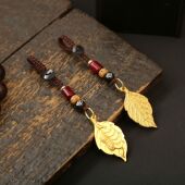 一叶生财汽车钥匙扣挂件沙金色工艺品叶子中式 复古男女包挂坠