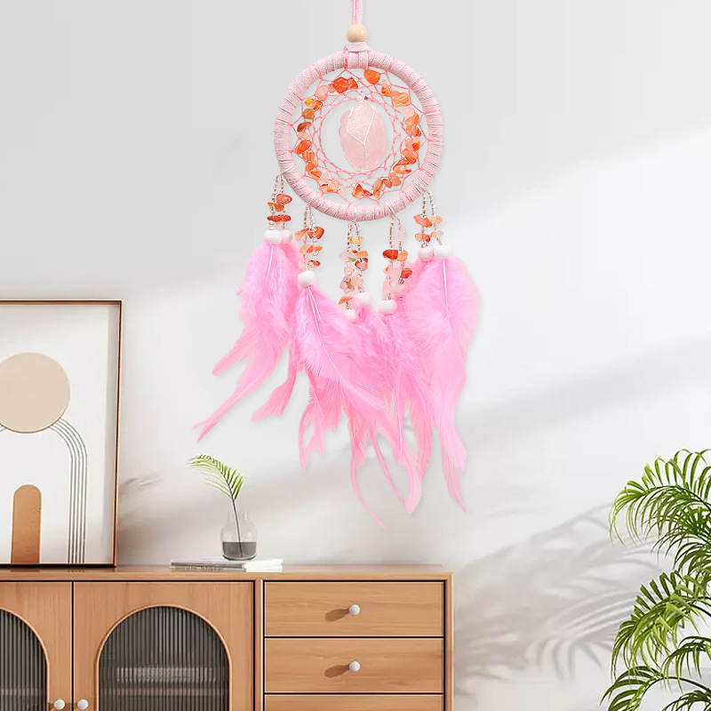 创意羽毛水晶车载装饰风铃挂件编织捕梦网壁饰简约家居装饰小挂饰