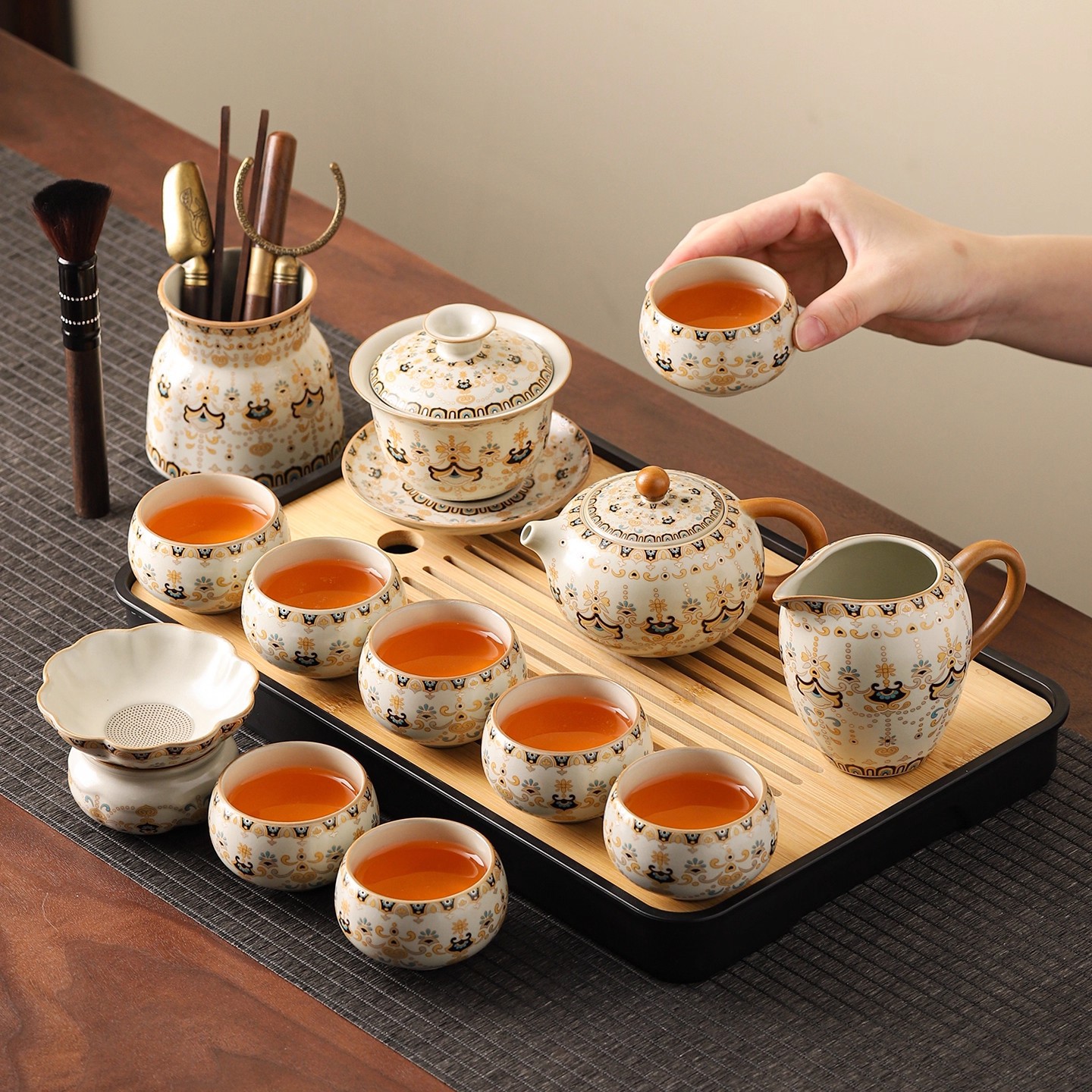 新款敦煌汝窑功夫茶具套装家用新款办公室喝茶泡茶盖碗茶壶茶杯子