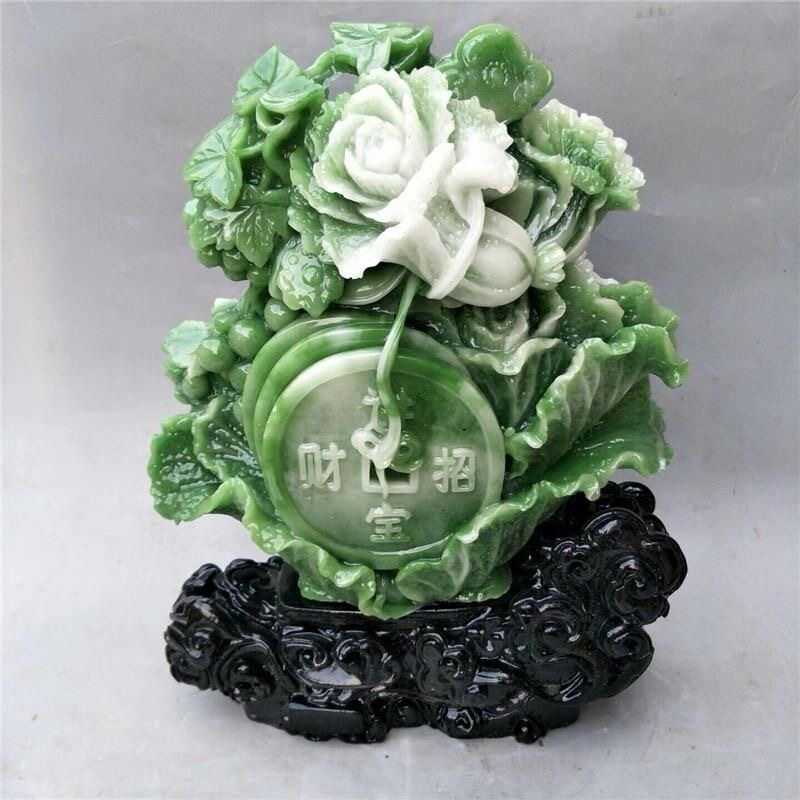 玉石飘花白菜摆件翡翠芙蓉石工艺品奇石原石石雕居家办公乔迁送礼