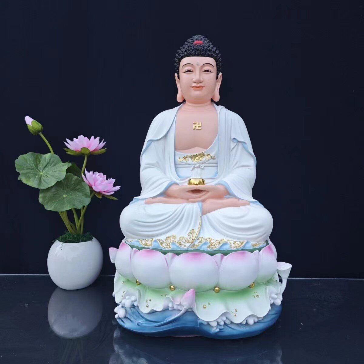 厂家新款摆件佛像大日如来佛药师佛树脂彩绘家用佛堂祠庙供奉神像