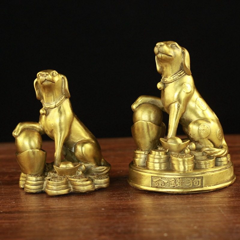 纯黄铜生肖狗铜十二生肖摆件大号生肖狗 属狗吉祥物 元宝金钱狗