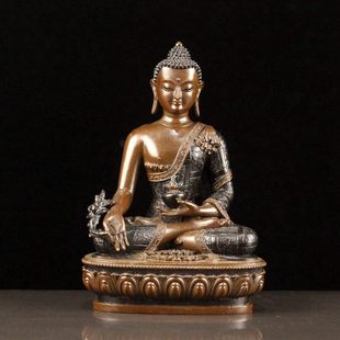 纯黄铜药师佛摆件铜密宗佛佛像释迦牟尼佛阿弥陀佛三世佛摆设