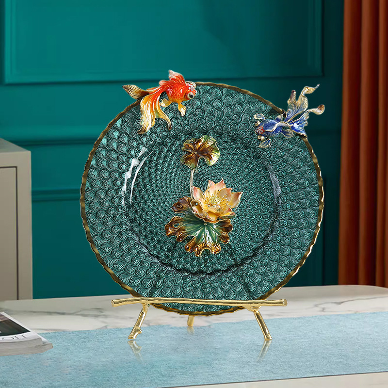 珐琅彩艺术品摆件荷花工艺品客厅玄关柜酒柜装饰品轻奢乔迁礼物