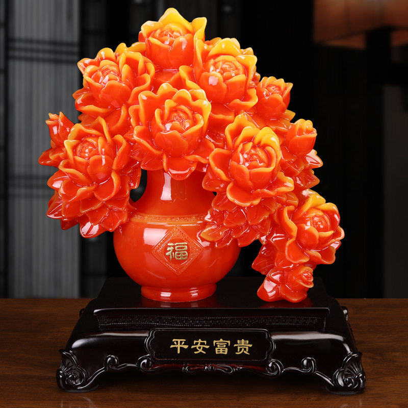 花开富贵牡丹花瓶 结婚庆礼品 树脂仿玉工艺品 家居玄关摆件装饰,家居饰品,桌面摆件,淘宝优惠券,粉丝福利购,淘宝优惠卷