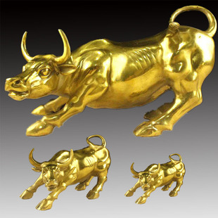 纯黄铜华尔街牛大小号 铜牛办公室家居吉祥摆件 开业礼品
