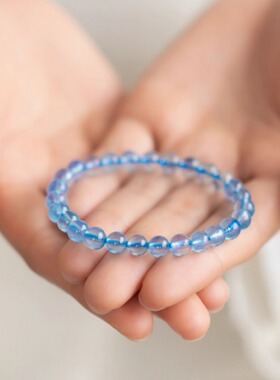 海蓝宝手链天然蓝色系宝石水晶手串珠子男女冰种魔鬼蓝送女友礼物
