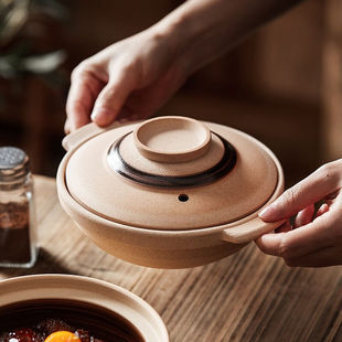 博为日式陶瓷小砂锅一人份煲仔饭砂锅家用陶土炖锅燃气灶使用双耳