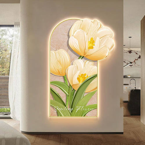 植物花卉玄关装饰画奶油风走廊过道壁灯画客厅背景墙肌理感挂画D5