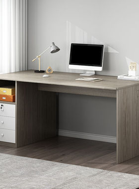 普派电脑桌家用台式办公带抽屉学生学习书桌子莫兰迪灰色3抽120cm