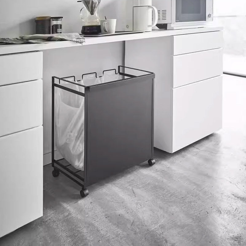 实用家用简约厨房垃圾袋支架黑色带轮挡板办公室废纸收纳架,收纳整理,整理架/置物架/收纳架,淘宝优惠券,粉丝福利购,淘宝优惠卷
